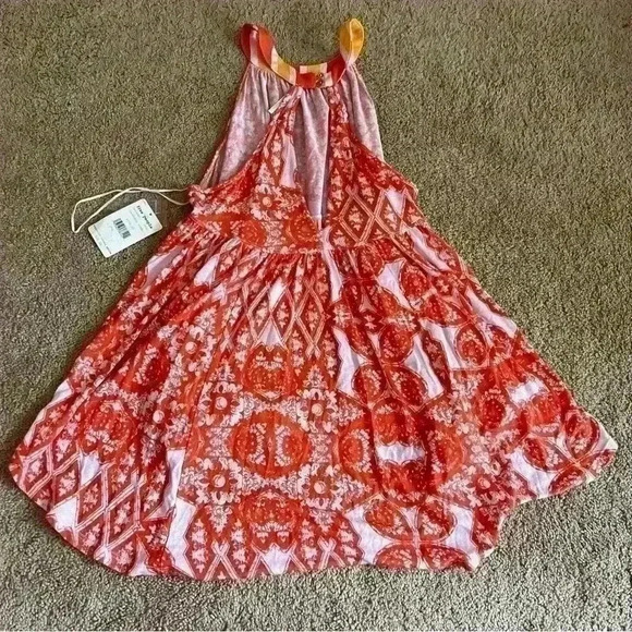 NWT free People M Orange White Print Lightweight Sleeveless Tunic Top - Picture 4 of 5